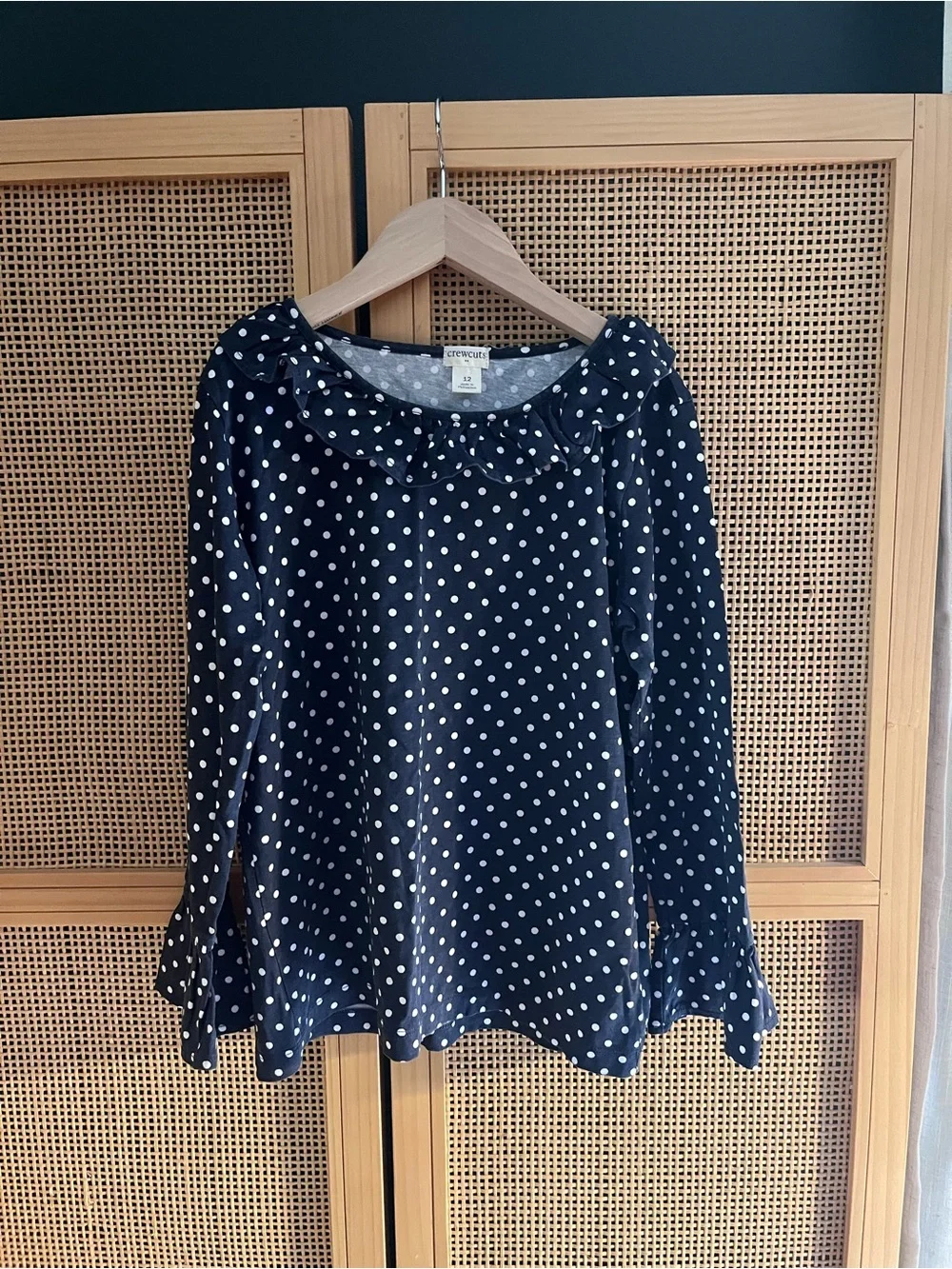 Crewcuts Girls 12 Navy Polka Dot Long-Sleeve Top